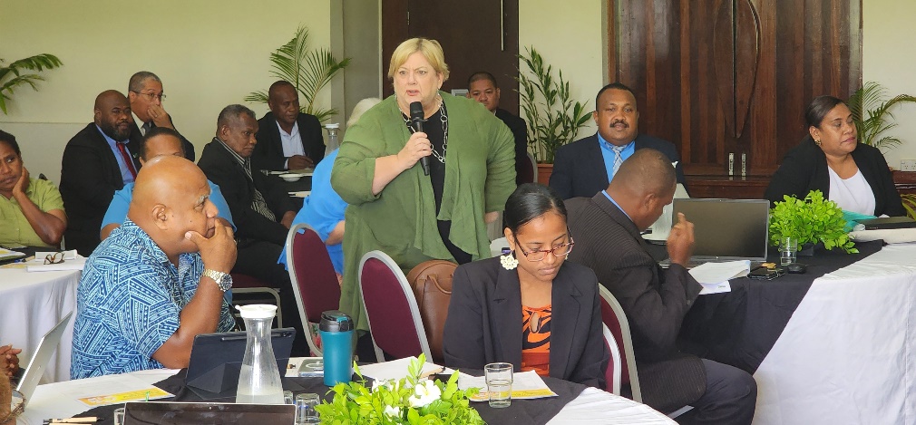 Margaret Quirk, Chair of the Global Organization of Parliamentarians Against Corruption in Australia, addresses participants in Port Vila, Vanuatu, 15 February 2024 (Photo: UNODC).