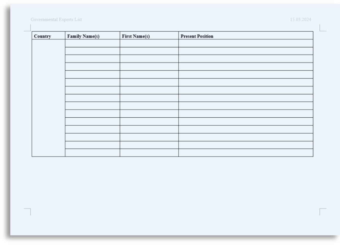 Governmental Expert List