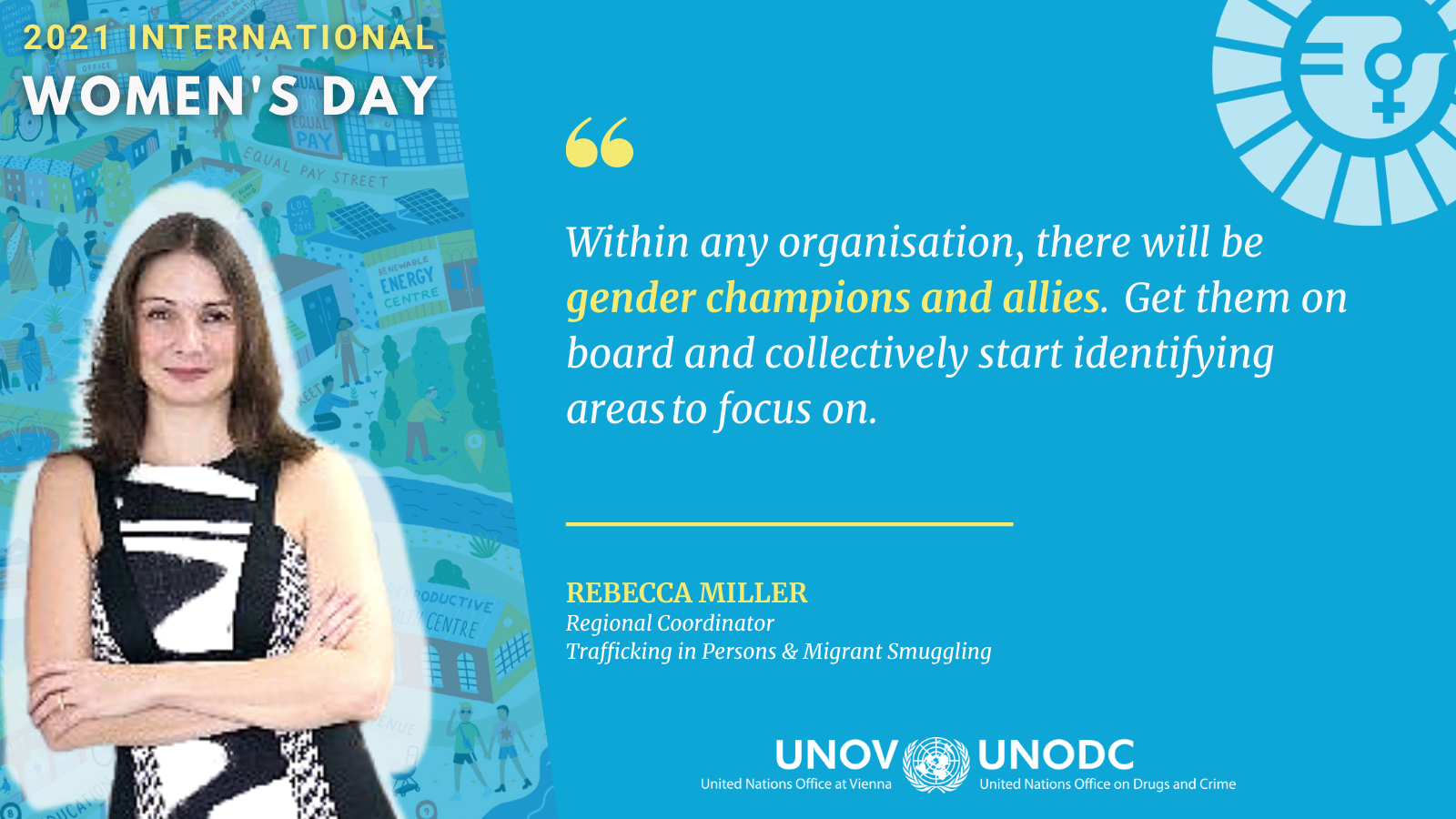 Quote of Rebecca Miller "Within any organisation, there will be gender champions and allies.  Get them on board and collectively start identifying areas to focus on."