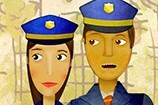 Cartoon of a woman and a man in police uniforms