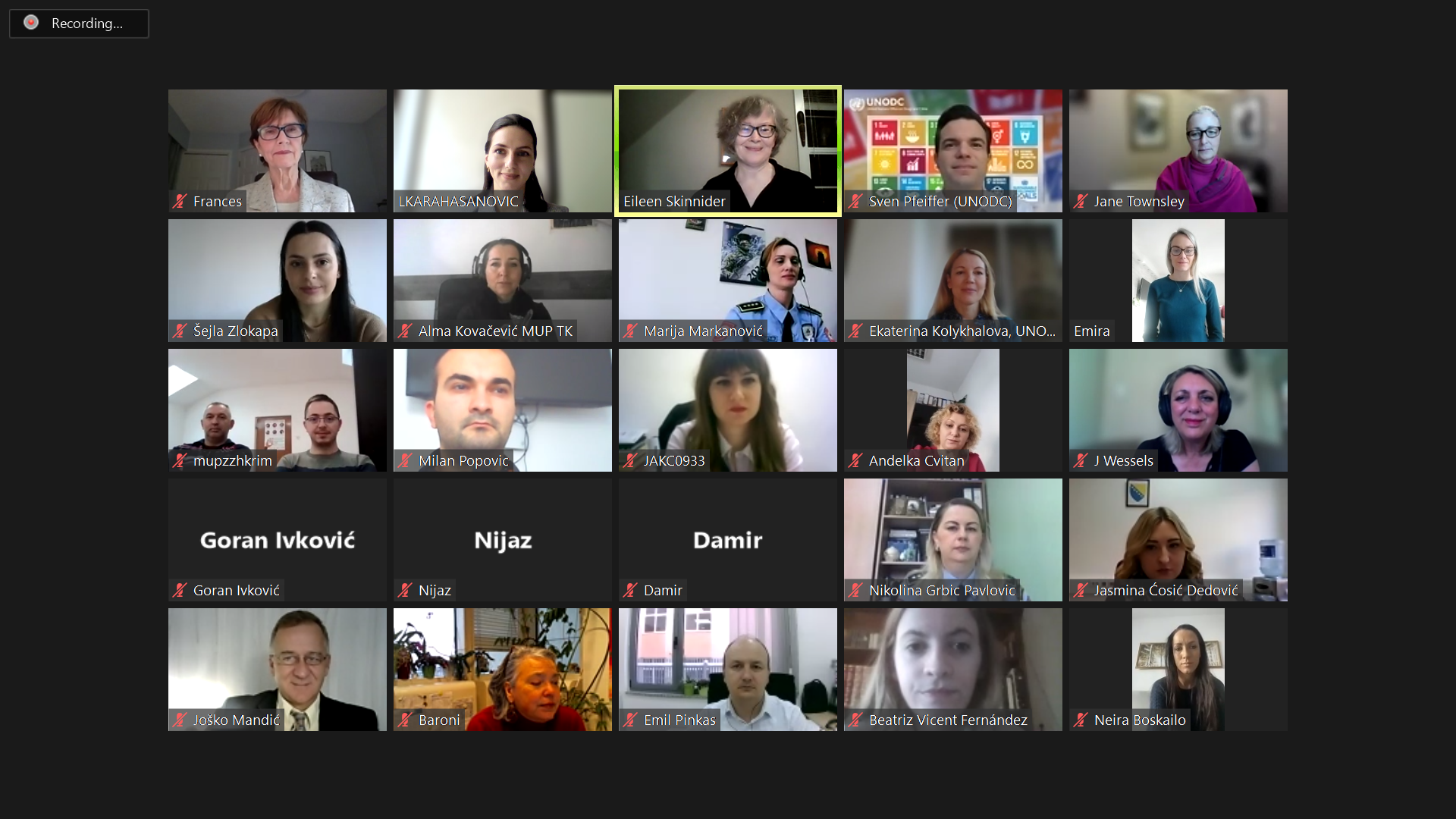 Faces of speakers on a zoom call