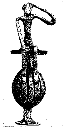 Full size image: 53 kB, 27. A bronze object from Kozani with an anthropomorphic top and the base in the shape of a notched poppy-capsule
