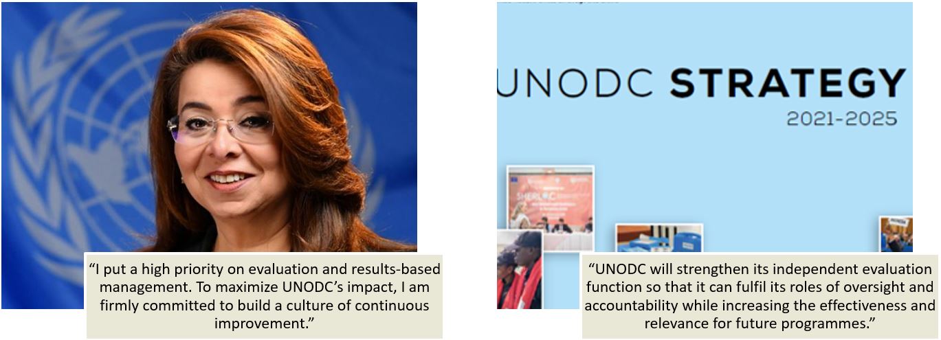 <h6>The quote to the left above is by UNODC's Executive Director, Ms. Ghada Waly. The quote to the right above is copied from UNODC's Strategy 2021-2025.</h6>
