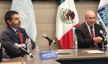 Photo: Antonio L. Mazzitelli, UNODC (left) with Eduardo Sojo, President of the National Institute of Statistics and Geography (right)