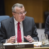 Yury Fedotov, Executive Director of the UN Office on Drugs and Crime (UNODC), addresses the Security Council meeting on the situation in Afghanistan and its implications for international peace and security. Photo: UN Photo/Amanda Voisard