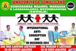 В Сомали, УНП ООН вместе с местным праительство и Управлением по борьбе с коррупцией провели ряд мероприятий по случаю Международного дня борьбы с коррупцией, размещая рекламные щиты в общественных местах и распространяя наклейки с лозунгом этого года.