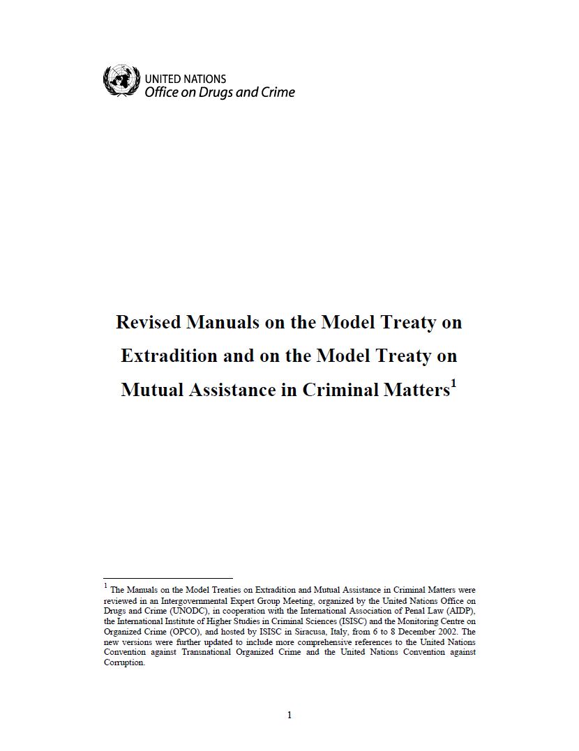 Cover page of the document "Revised Manuals on the Model Treaties on Extradition and Mutual Assistance in Criminal Matters"