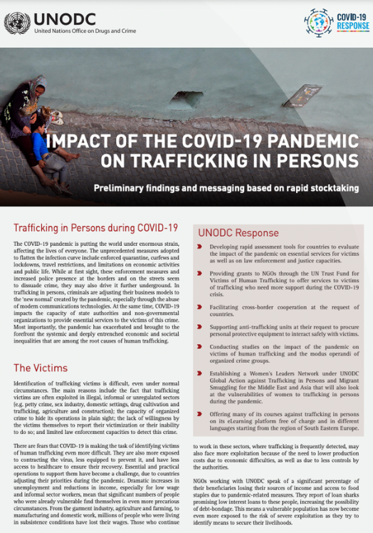 <a href="https://www.unodc.org/documents/Advocacy-Section/HTMSS_Thematic_Brief_on_COVID-19.pdf">Impact of the COVID-19 Pandemic on Trafficking in Persons</a>