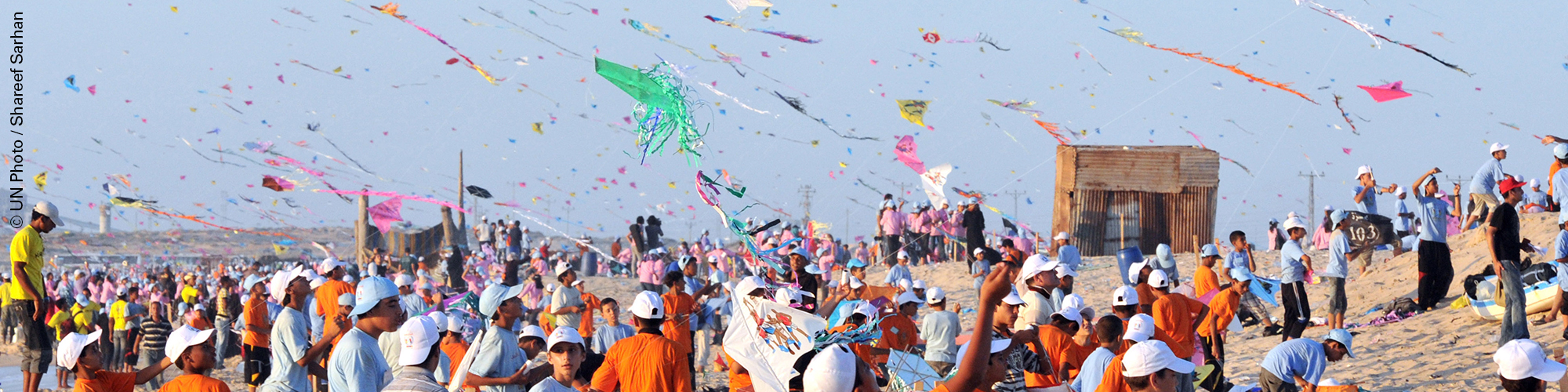 Many people flying kites on a wide open ground
