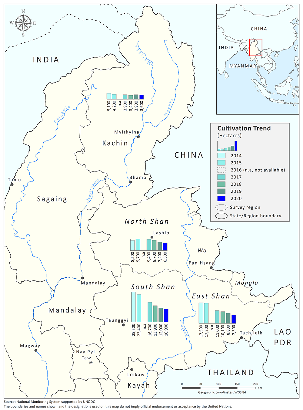 <p>Opium poppy cultivation trends in Myanmar, 2015-2020</p>