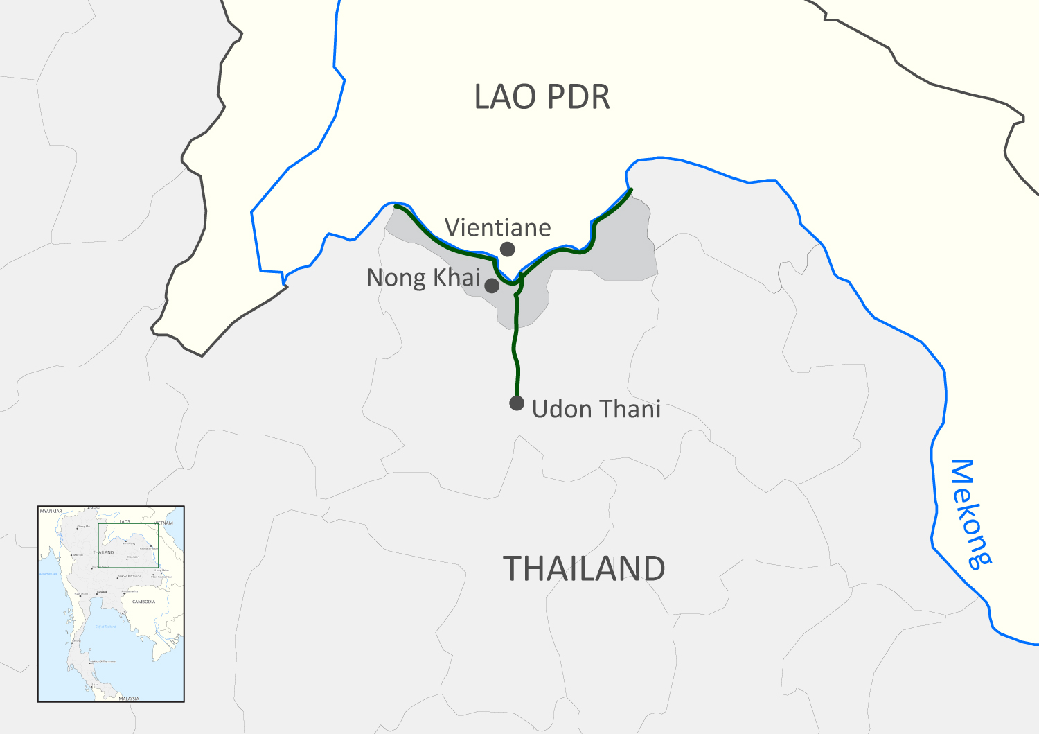 <p>The route from Udon Thani to Nong Khai and along the Mekong River</p>