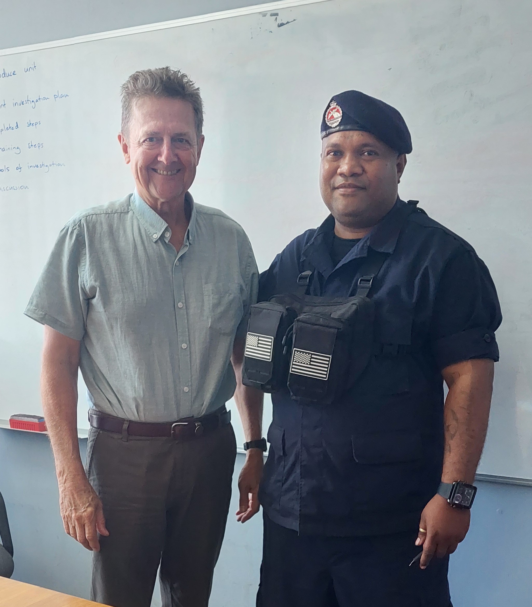 Warren Crighton UNODC and Leonard Wai NFACD during UNODC training in Port Moresby 17 July 2023