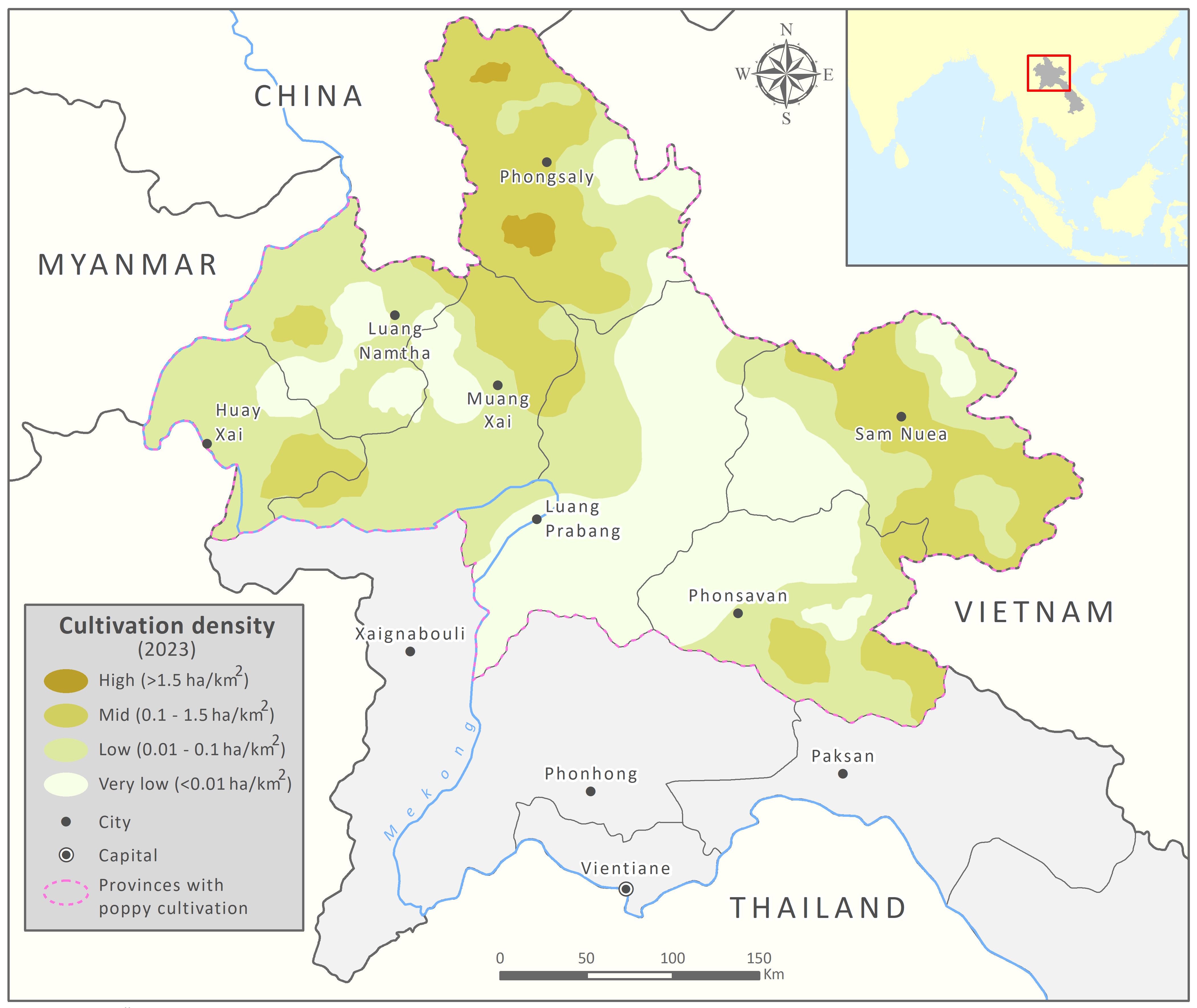 Opium cultivation density in Lao PDR in 2023
